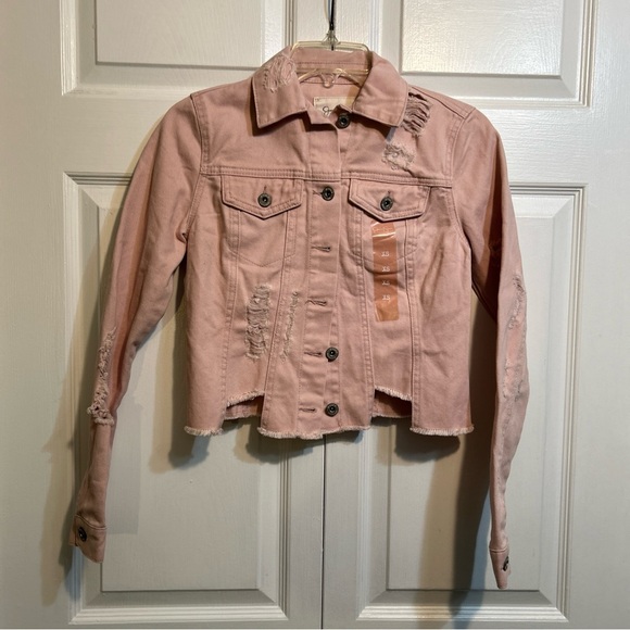 NWT Jessica Simpson Denim Jean Jacket Size XS Sunbleached Blush Distressed - Picture 1 of 9